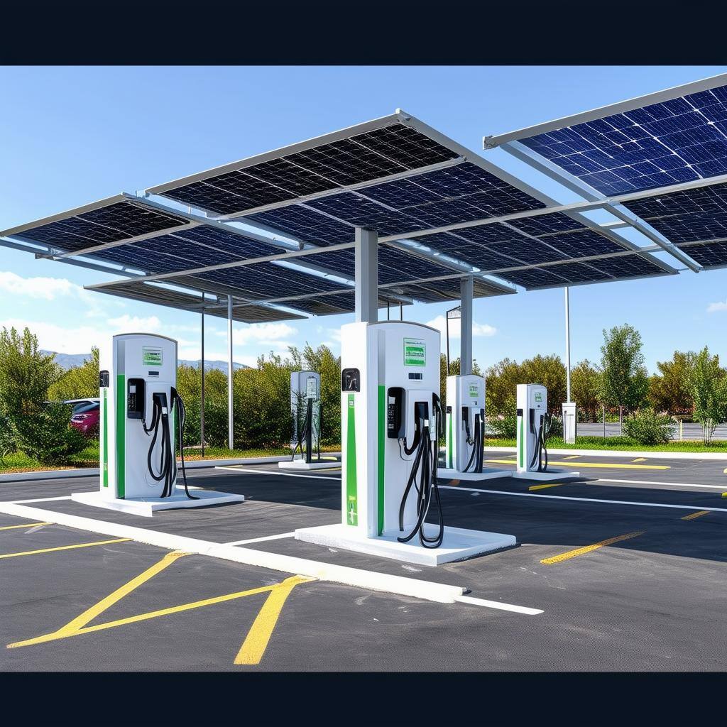 Parking d'entreprise couvert par des abris photovoltaïques